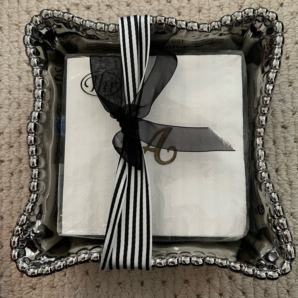 New silver chrome cocktail napkin holder